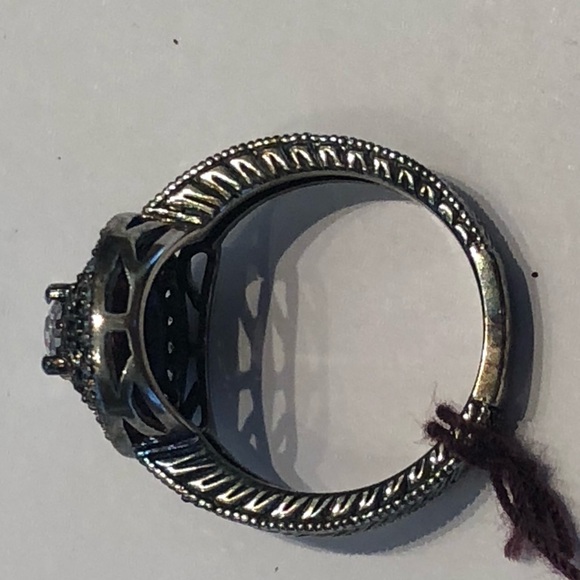 Vintage Antique Style Sterling Silver and Faux Diamond 2 Ring Set - Picture 8 of 11